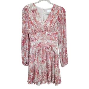 Astr The Label Plisse Wrap Front Accordion Pleated Floral Dress Womens Size XS